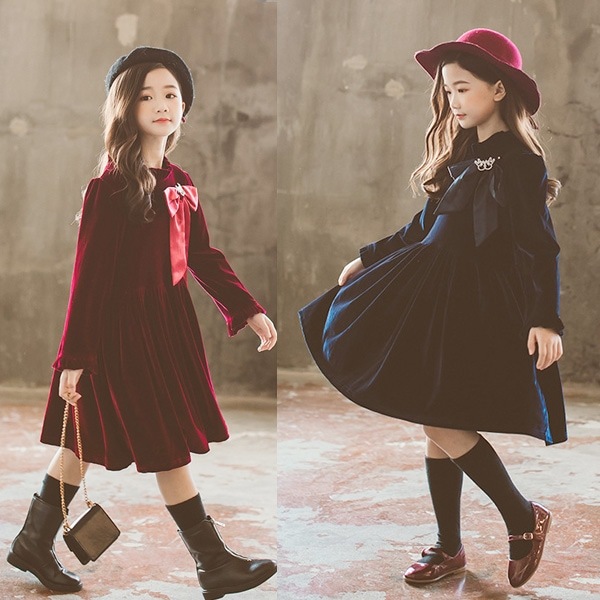 韓国子供服 女の子 ワンピースドレス ルワンピース ワンピース 可愛い ピアノ ギャザー 発表会卒園式入学式パーティ 子供ドレス ベロアワンピース