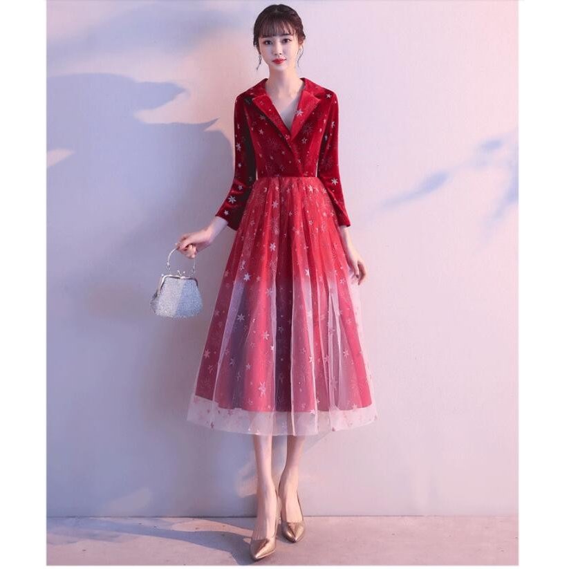 上品 袖あり ミディアムワンピース パーティードレス 20代30代40代 ウエディングドレス おしゃ