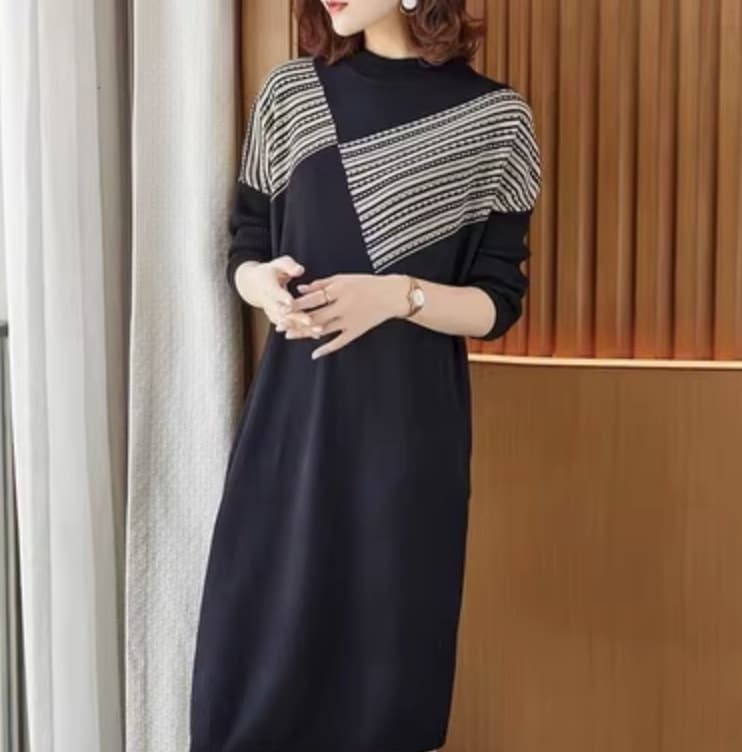 ワンピース デート ニットソー セーター ミモレ ミモレ丈 袖あり 長袖 かわいい 大人可愛い きれいめ シンプル カジュアル 大人 上品 おしゃれ お洒落 かっこいい レトロ 大人女子 こなれ感