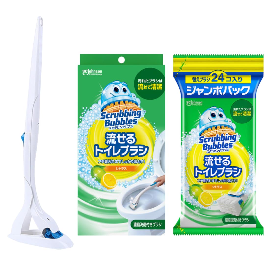 【まとめ買い】 スクラビングバブル 流せるトイレブラシ トイレシート シトラスの香り 本体+付け替え用 (4個+24個) トイレ洗剤 黒ズミ トイレ掃除 ブラシ 使い捨て 洗剤