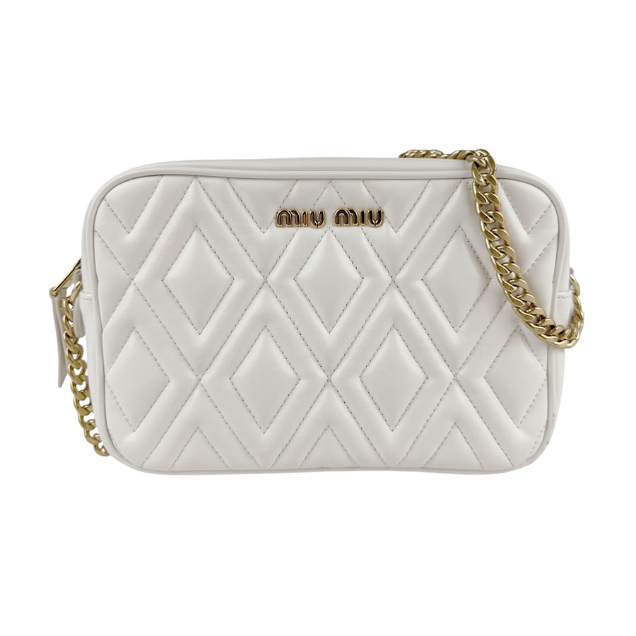 ミュウミュウ MIUMIU ショルダーバッグ レザー/メタル オフホワイト/ゴールド レディース z6901