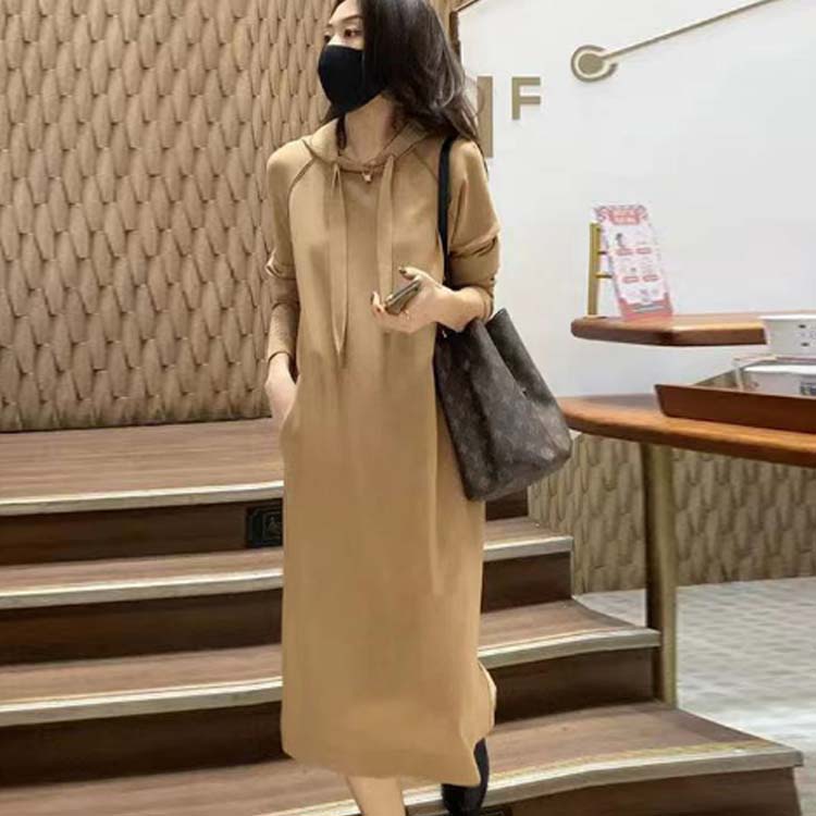 トレーナー長袖パーカーフードワンピースパーカーワンピレディース大きいサイズプルオーバールームウェアロングワンピースゆったり部屋着高見えきれいめ脚長効果脚効果春夏秋冬スウェット