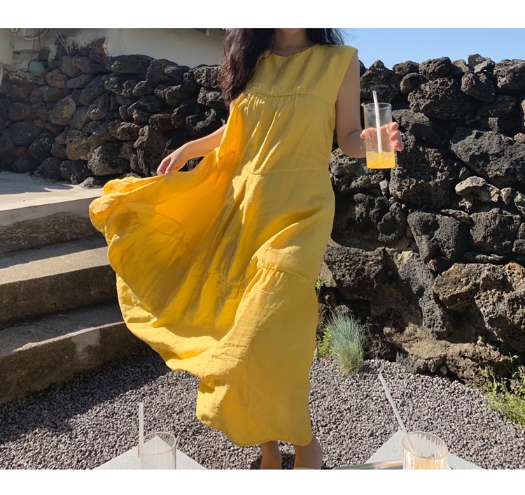 TK0054 ロングワンピース ノースリーブ クルーネック ワンピース フレアスカート マキシ丈