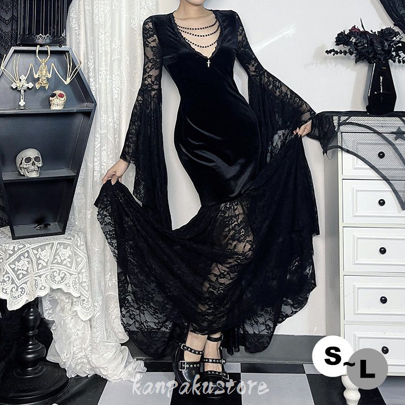 ゴシック ロリータ ワンピース レディース ゴスロリ コスプレ衣装 ドレス パンク 悪魔風 ウィッチ風 魔女 吸血鬼 幽霊 レース ビジュアル系 おばけ 演出服 コスチューム ダーク 舞台 ステージ衣