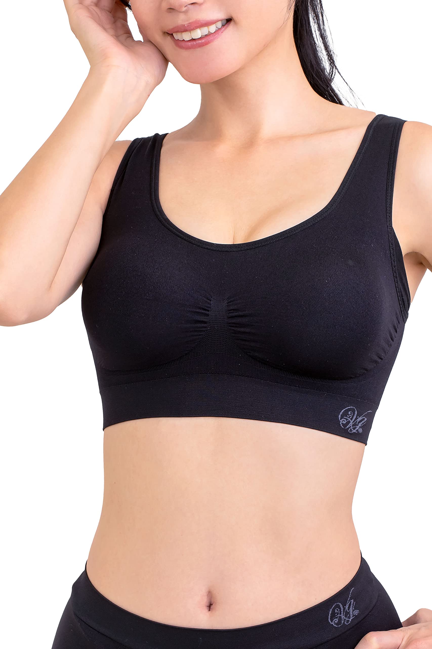 ビューティアップ ナイトブラ 脇高設計 ノンワイヤー 背面着圧設計 締付け感なし (M, ブラック)