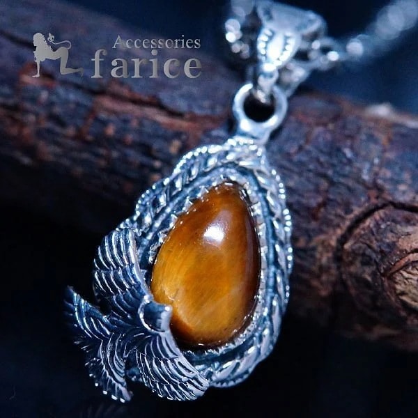 天然石 タイガーアイ(虎眼石)＆イーグル(鷲)立体装飾 縄目縁取りサンレイズ(太陽の光)彫り メンズ＆レディース インディアンジュエリー シルバー925 ペンダント ネックレス