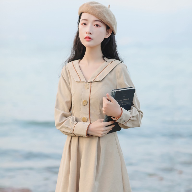 ワンピース初秋長いスカートを入れる所モデルの女装冬長袖の高冷系気質成熟