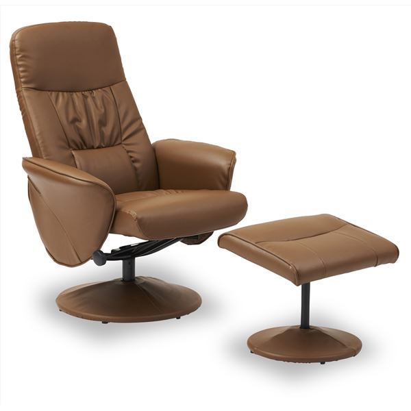 リクライニングチェア 1人掛け ブラウン スツール付き 肘付き 360 回転 リクライナー パーソナルチェア 関家具