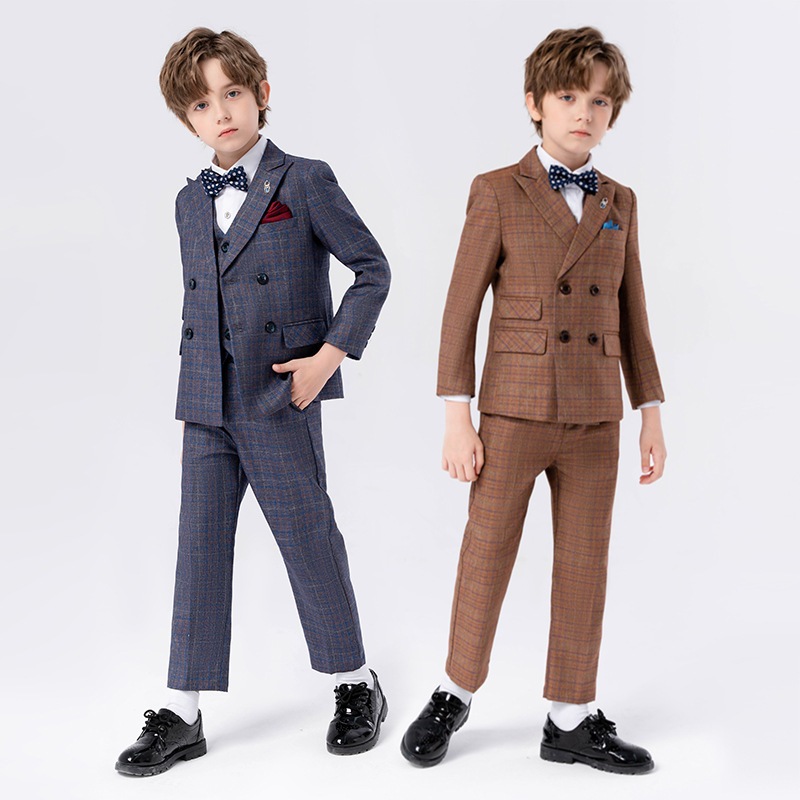 子供スーツ春と秋の韓国風のチェック柄スーツパフォーマンス服男の子のハンサムな結婚式フラワーガール写真撮影ドレス