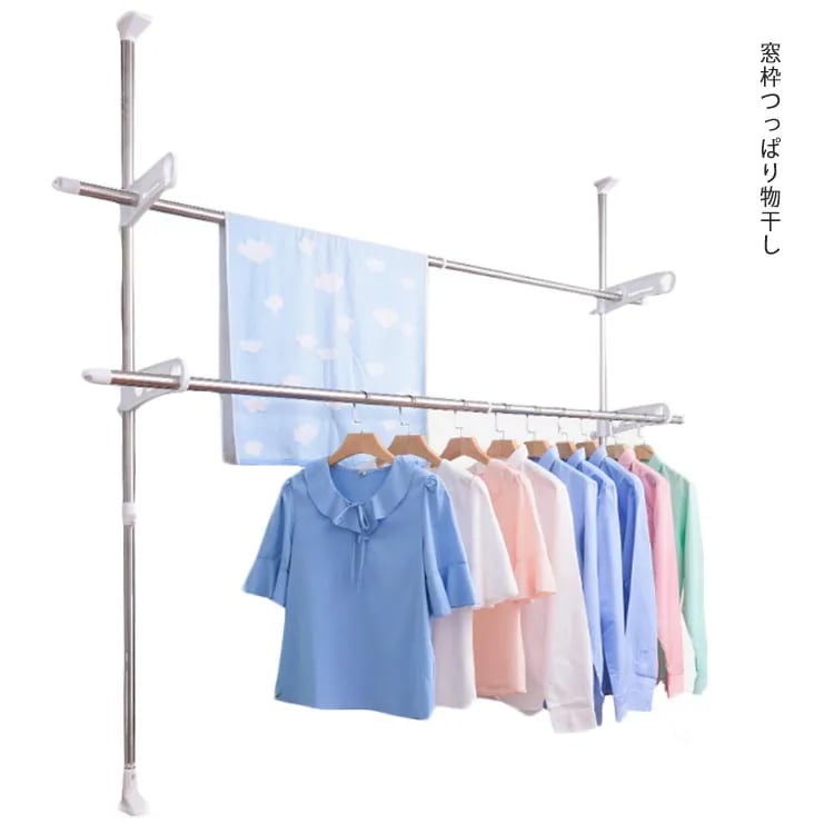 物干し 窓枠物干し 室内物干し 窓 窓枠 洗濯干し 突っ張り つっぱり ステンレス 伸縮可能 コンパクト 折りたたみ 新生活 洗濯物干し 部屋干し 室内