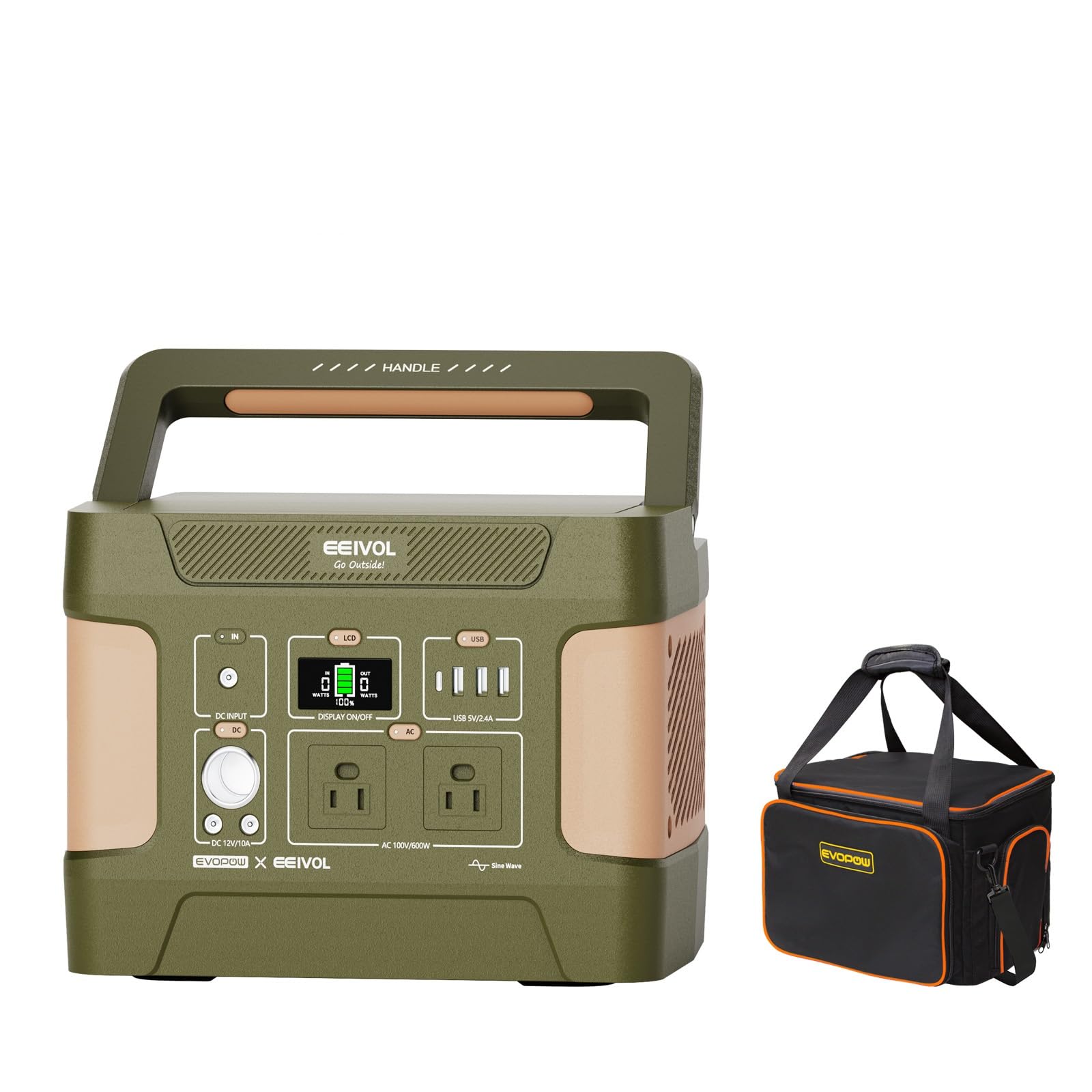 EEIVOL ポータブル電源 リン酸鉄リチウム 515Wh/160938mAh AC出力600W (瞬間最大1200W) 大容量ポータブルバッテリー 充放電サイクル3,000回以上 高耐久 BMS電池