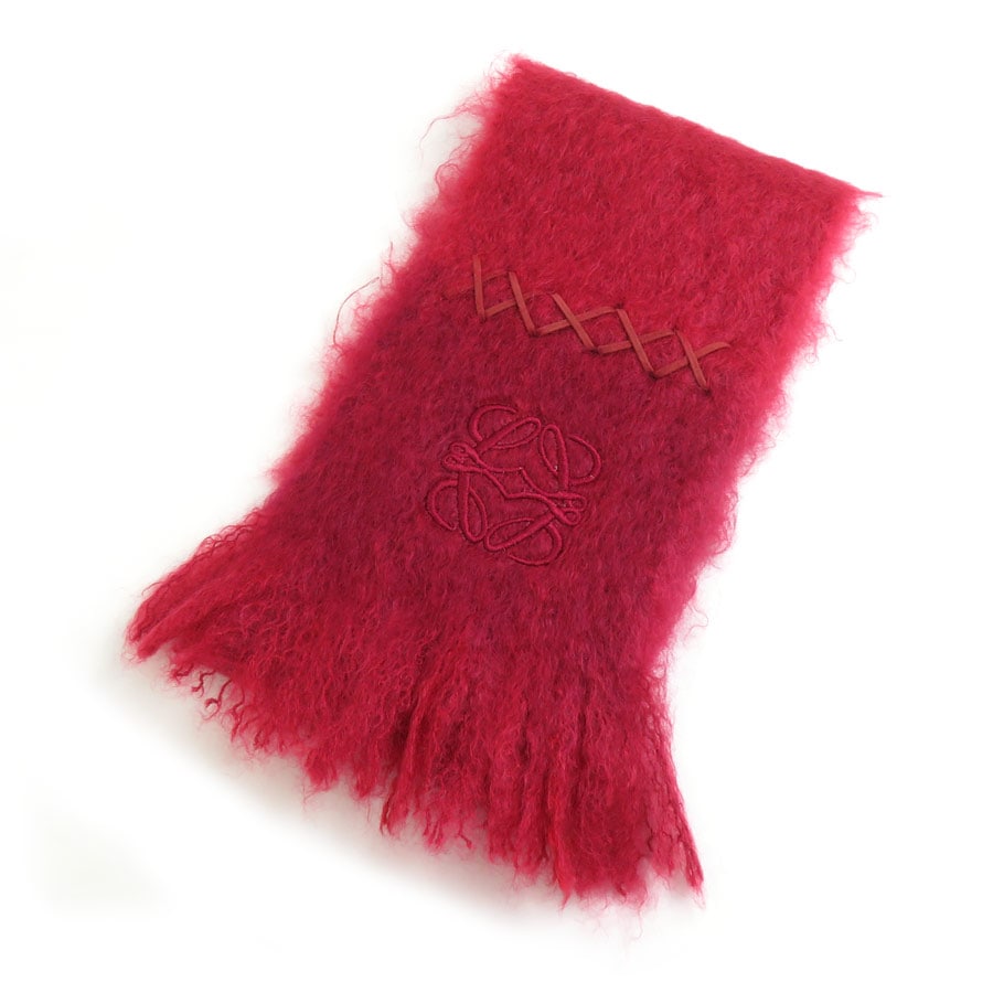 ロエベ LOEWE マフラー アナグラム ウール/モヘヤ レッド レディース e61062a