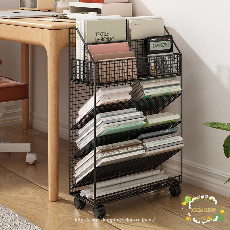 値下げ済み 3日以内に出荷 本棚 収納棚 ブックシェルフ デスクサイド本棚 キャスター付き スリム ファイルワゴン 本立て 大容量 教科書 漫画 雑誌収納 学校/オフィス用 2枚購入で150円OFF
