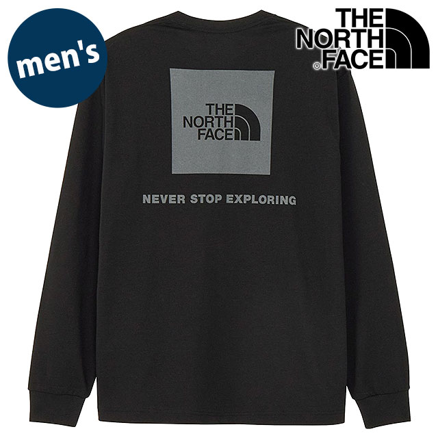 メール便 ロングスリーブバックスクエアロゴティー [NT32442-KK] メンズ TNF トップス カットソー 長袖Tシャツ ブラック/ブラック 正規取扱店