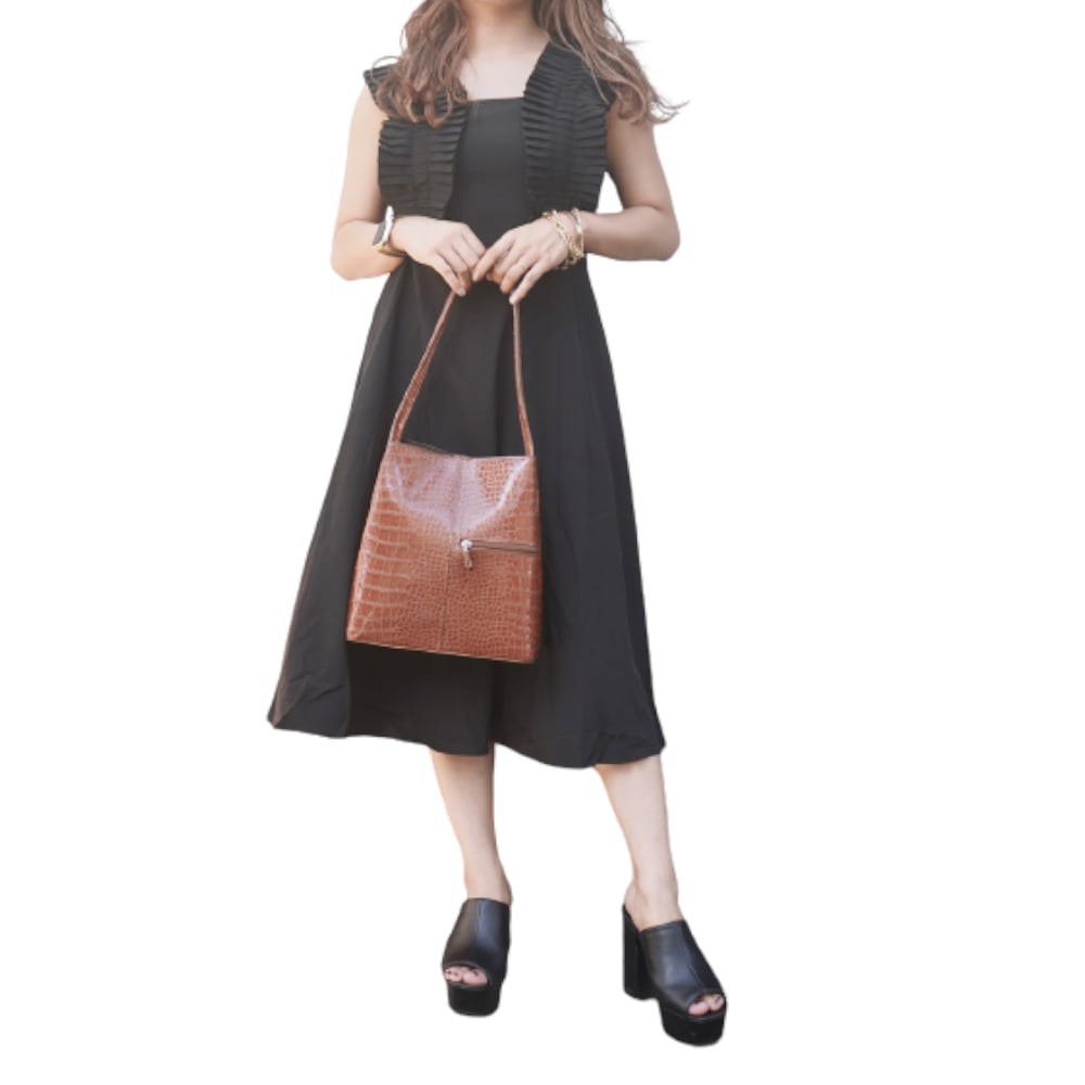 Pleats Point Sleeveless Onepiece (black) A.D.G レディース ワンピース