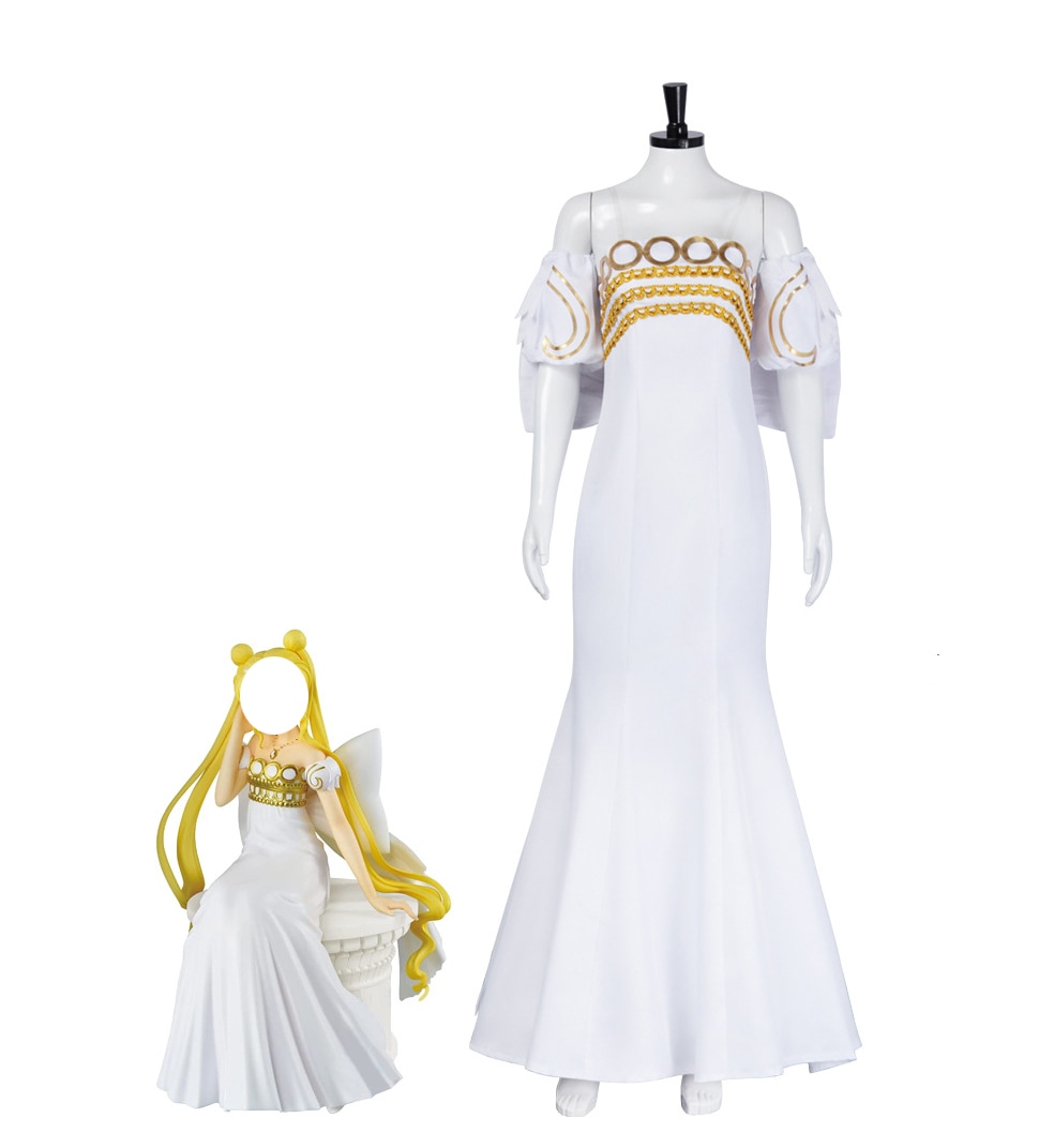 Monenjoy 美少女戦士セーラームーン　クイーン・セレニティ 女王　礼服　コスプレ衣装　ステージ服　舞台衣装　コスチューム　変装　ワンピース　白色