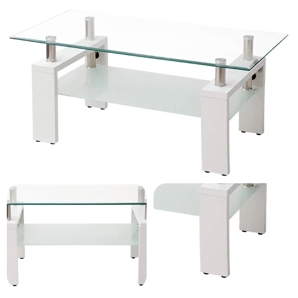 57ガラステーブル コーヒーテーブル 幅88cm 強化ガラス天板 収納付き 二段収納 おしゃれ リビング用テーブル 棚付き 一人暮らしに最適 大容量収納 センターテーブル 木製脚