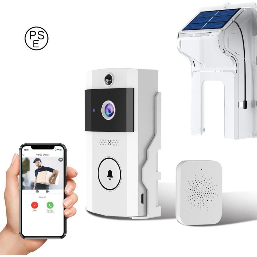 インターホン ワイヤレス 工事不要 カメラ付き ドアホン ドア スマートビデオドアベル ワイヤレスドアホン インターフォン ソーラー充電式 100万画素 最新設計 配線不要 電源不要 屋外室内 暗視