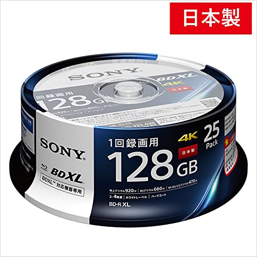 ソニー 日本製 ブルーレイディスク BD-R XL 128GB (1枚あたり地デジ約15時間) 1回録画用 25枚入り 4倍速ダビング対応 ケー