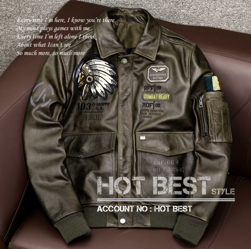 ホースハイド 復刻30s USAF TYPE A-2 フライトジャケット 刺　ミリタリー メンズ 革ジャン 染料仕上げ オイルレザー 馬革