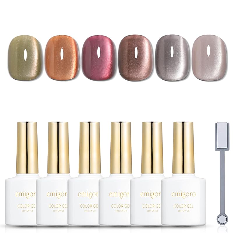 emigoro マグネットジェル 磁石付き キャッツアイジェル マグネット キラキラ マグネットネイル カラージェル 微粒子 猫目 セルフネイル 6色セット uv/led対応 ジェルネイル カラー