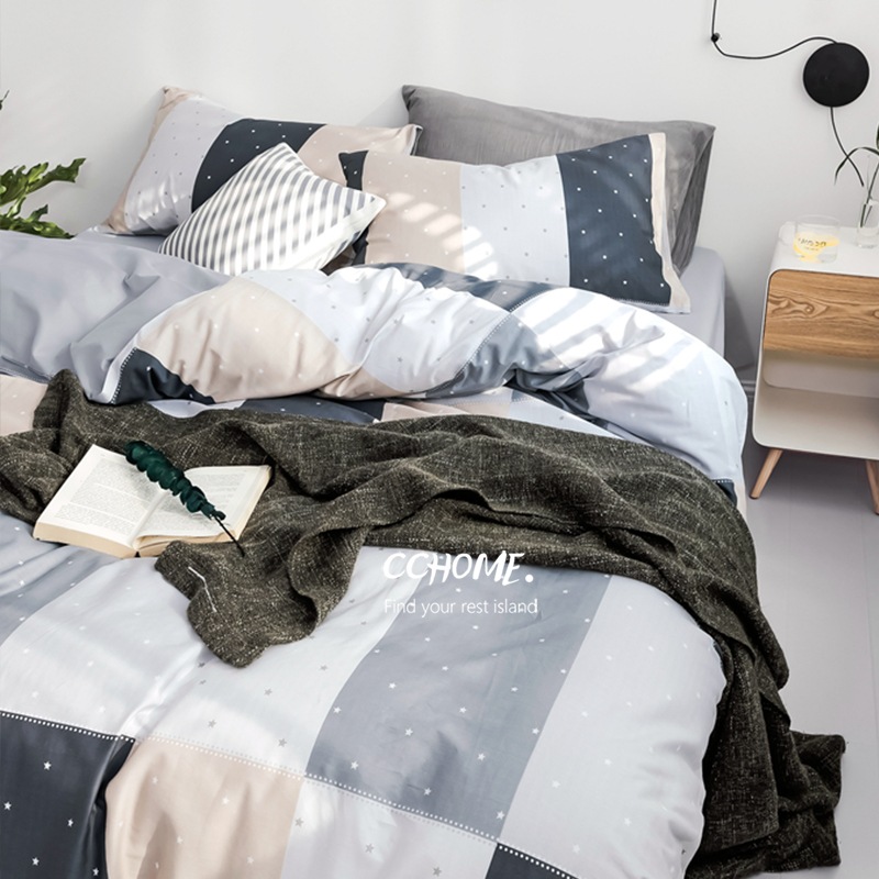 SD/D/Qスモールスター マルチカラー配色 カジュアル ベッドカバー4点セット