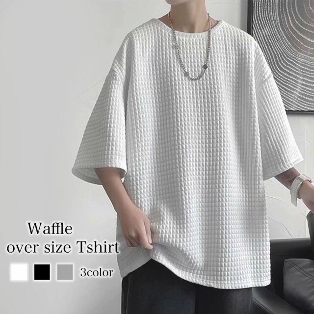 高級品市場 ワッフルオーバーTシャツ 30代 20代 3XL 2XL XL L M ホワイト グレー ブラック セットアップ