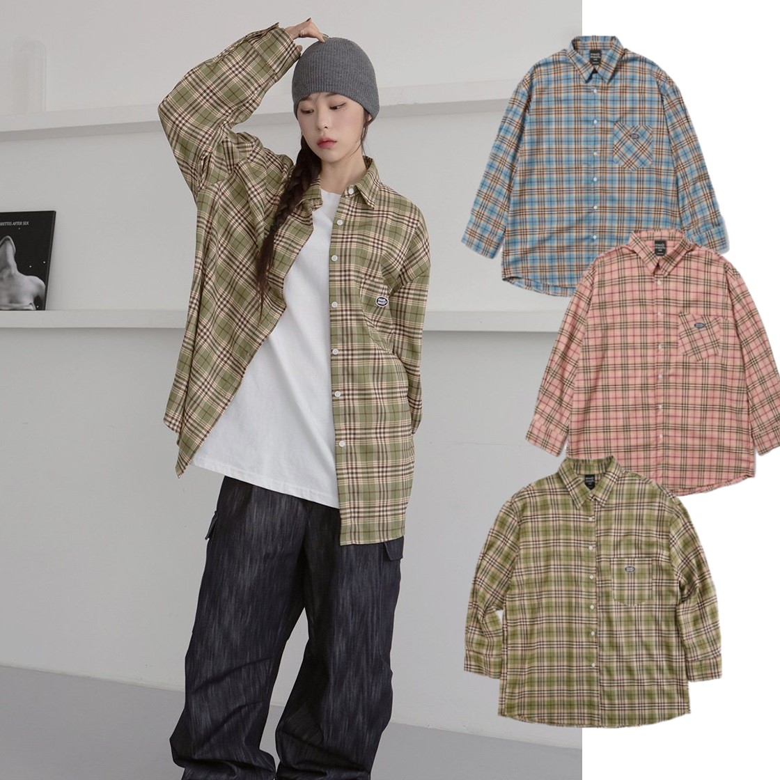 オーバーフィットチェックベーシックシャツ[3色]