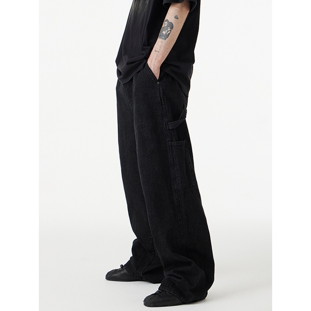 URBANAGE カーペンターワイドデニムパンツブラック