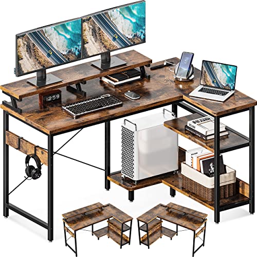 省スペースL字型パソコンデスク 幅120cm コンセント付き