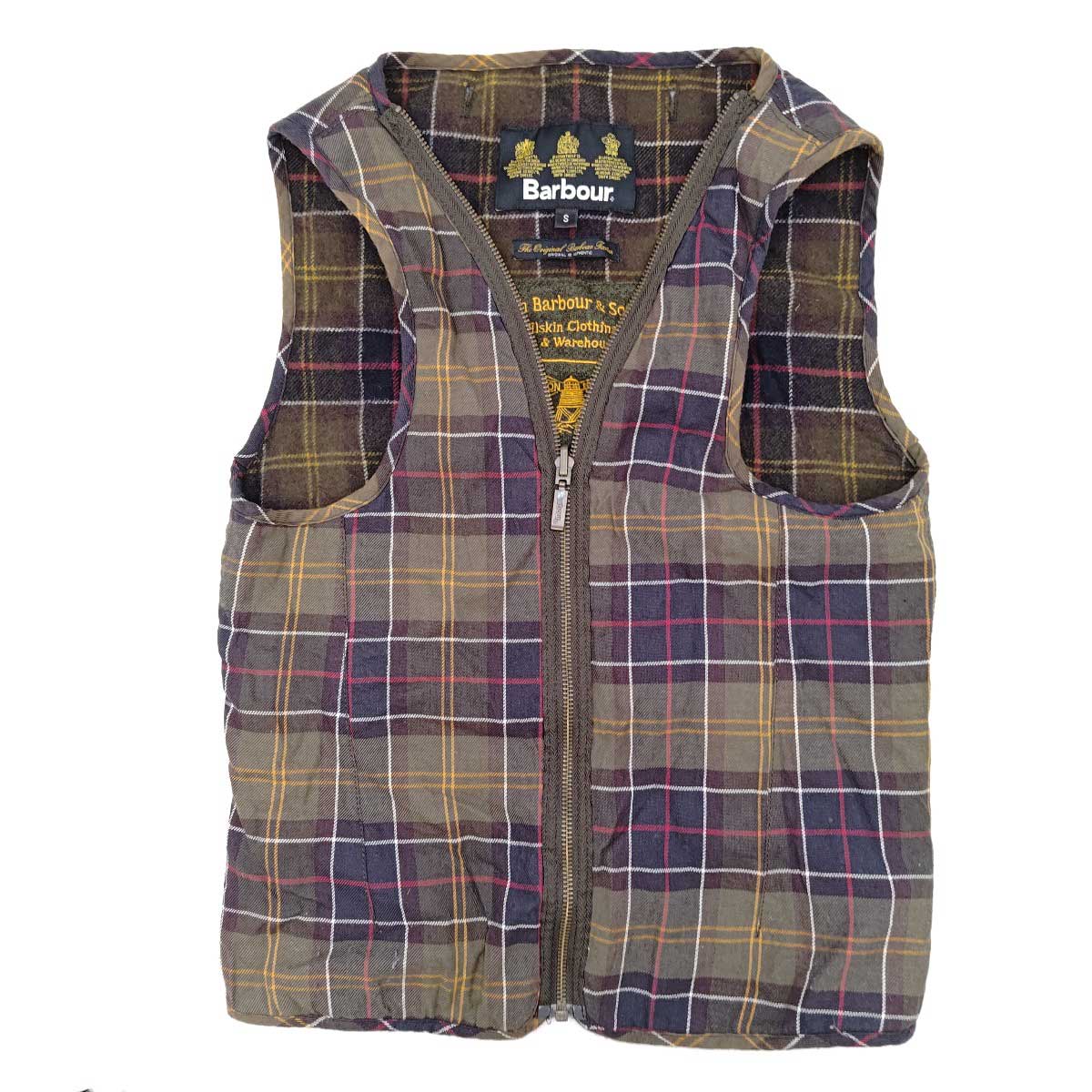 【中古】バブアー チェック ベスト S メンズ Barbour