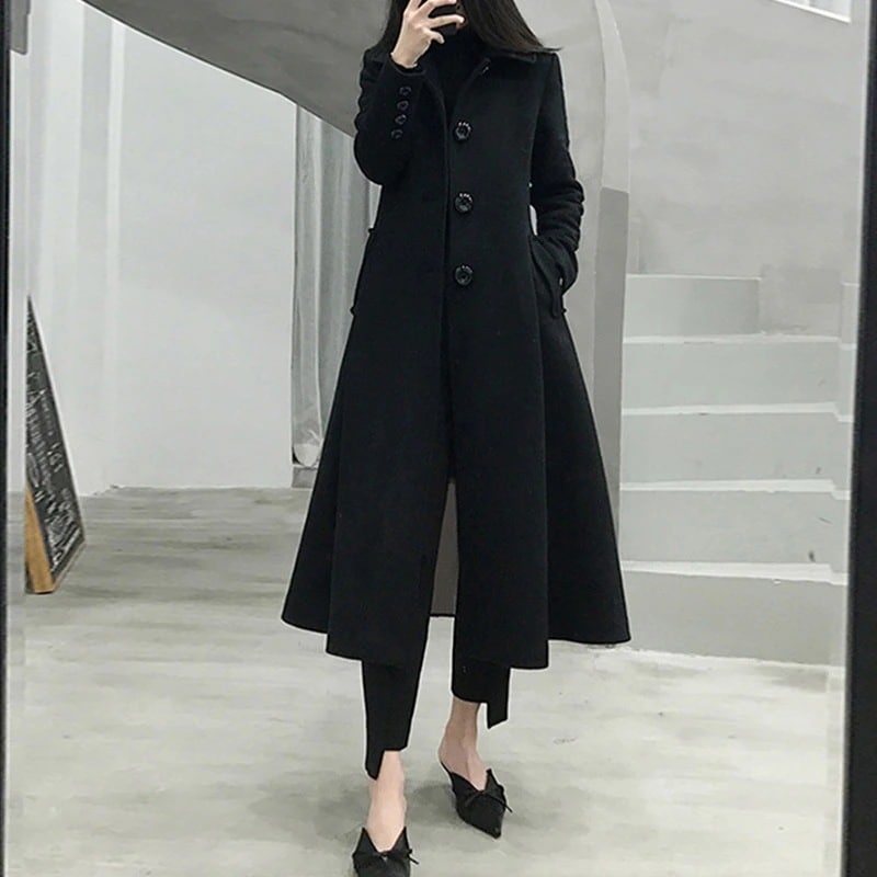 大きいサイズ レディース プリンセスコート Aラインコート メルトン ステンカラー ブラック 新入