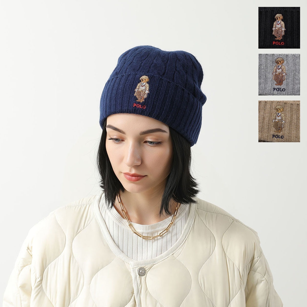 Polo Ralph Lauren ポロラルフローレン ニット帽 PC1452 レディース ビーニー ニットキャップ テディベア ロゴ刺繍 ウール カシミア 帽子 カラー4色
