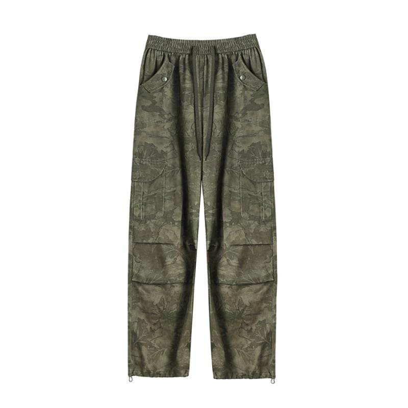 カーゴパンツ レディース ボトムス 迷彩 カモフラ 春 アメリカン ワーク 作業着 ストリート ヒップホップ ハイウエスト カジュアル ストレート ワイド カーキ グリーン