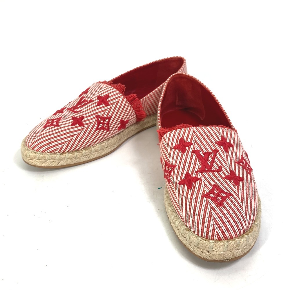 エスパドリーユ ストライプ モノグラム スリッポン 靴 シューズ キャンバス レッド