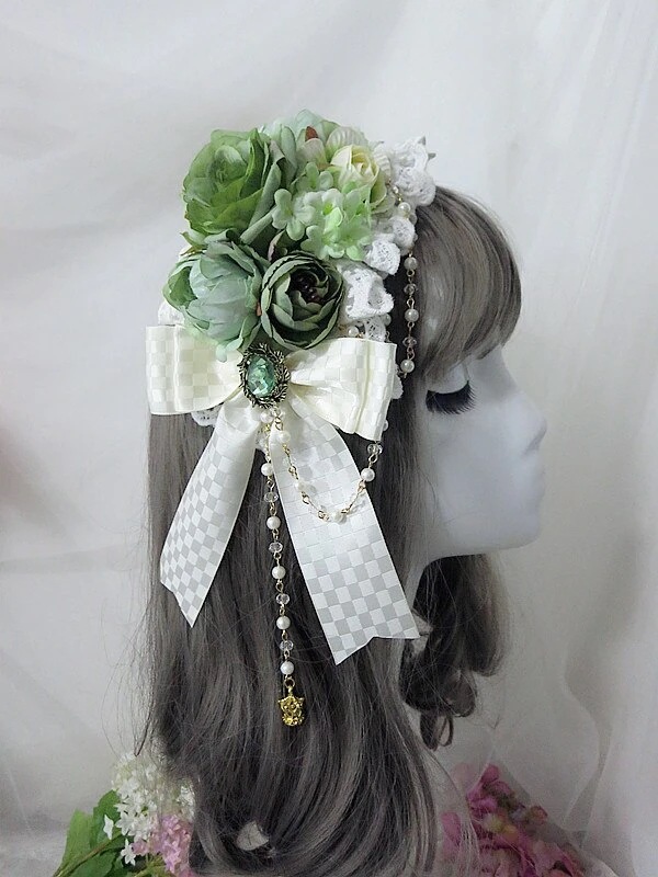 エルクロリータ若草カラーゴージャスワイルドロリータフラワーボールサイドクリップヘアバ
