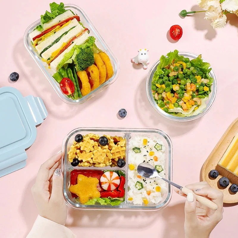 11加熱式高ホウケイ酸ガラス弁当箱電子レンジ鮮度保持箱学生弁当箱耐熱ガラスボウル食器 r n1001- 本日の品星海ブルー 725ml + 725ml r n1002- 星海ブルーサ