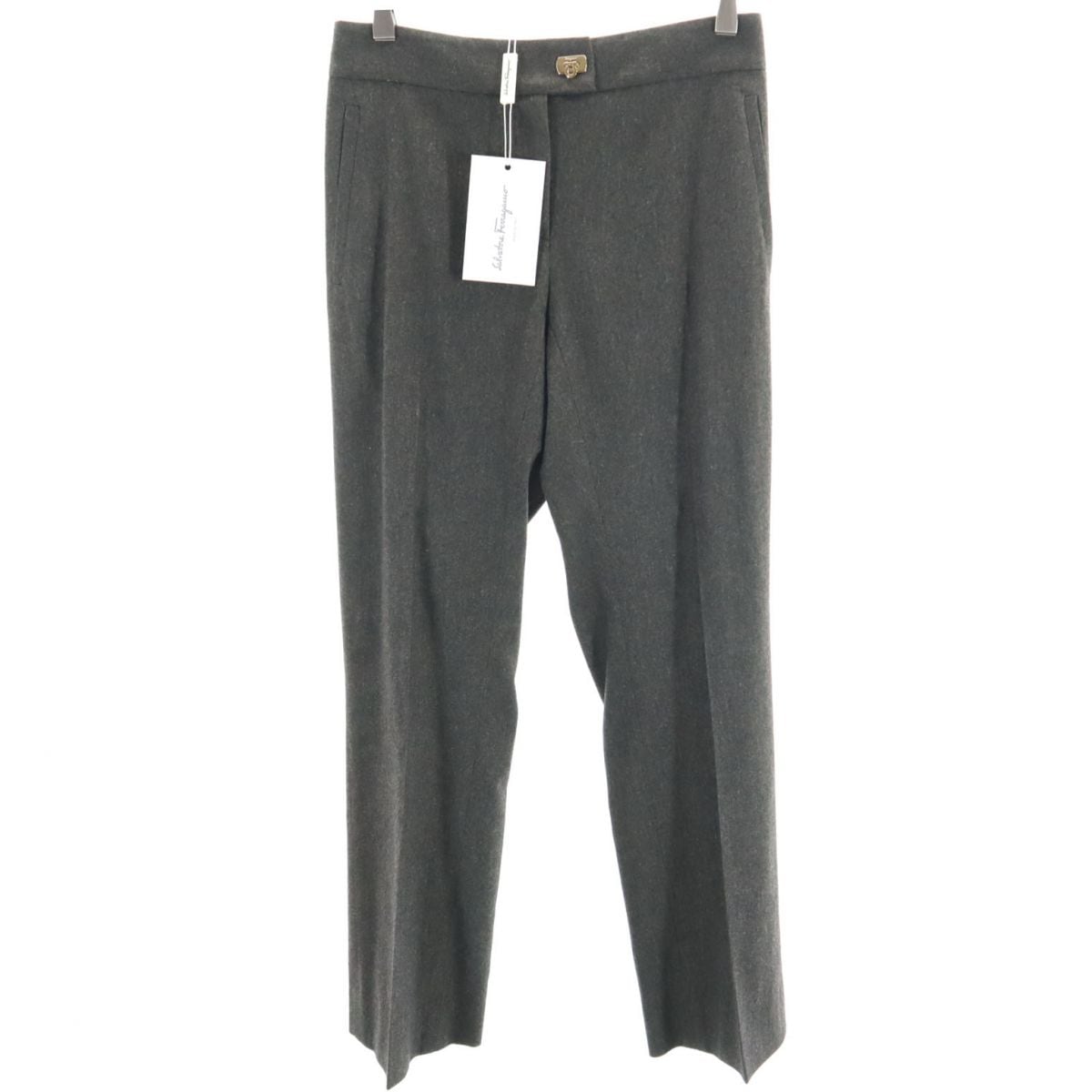 未使用 サルヴァトーレフェラガモ イタリア製 ウールブレンド スラックスパンツ 38 グレー系 Salvatore Ferragamo タグ付き レディース
