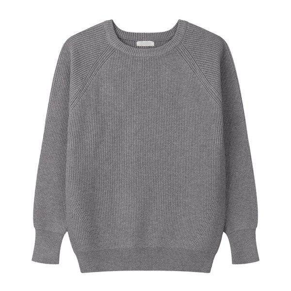メンズプレミアムウォッシャブルラウンド長袖ニット GN-KN-Q001-グレー