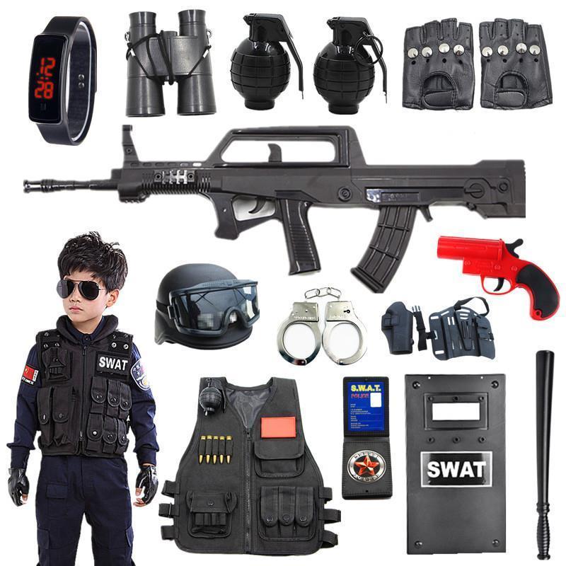子供用おもちゃの銃スーツと小さなswat服警察のおもちゃの男の子cs特殊部隊装備3-6-10歳