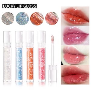 【Lucky Lip Gloss】キラキラ リップ みずみずしい リップバーム 水感屈折 リップティントリップメイク 透明な生地 少女感 ゼリーリップ 水潤滋養 ガラスリップ 無色 鏡面 水光