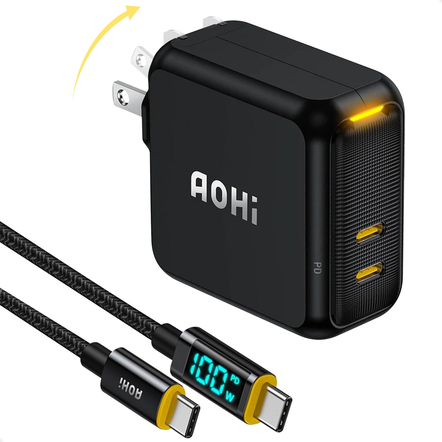 AOHI 100W 充電器PD 充電器 100W 2ポート充電器 type-c 【 PSE技術基準適合/折りたたみ式/最軽量/GaN+ 】 タイプc 充電器MacBook Pro/AiriPad