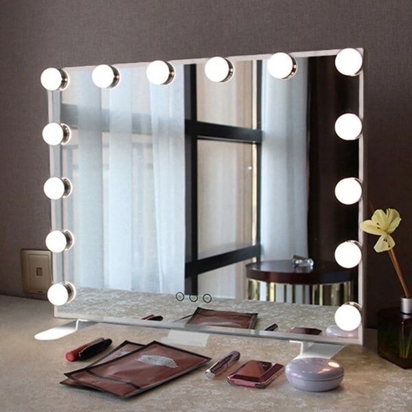 卓上 ミラー LED ライト付き 大型 おしゃれ 無段階調光 3モード調色 LED メイクミラー