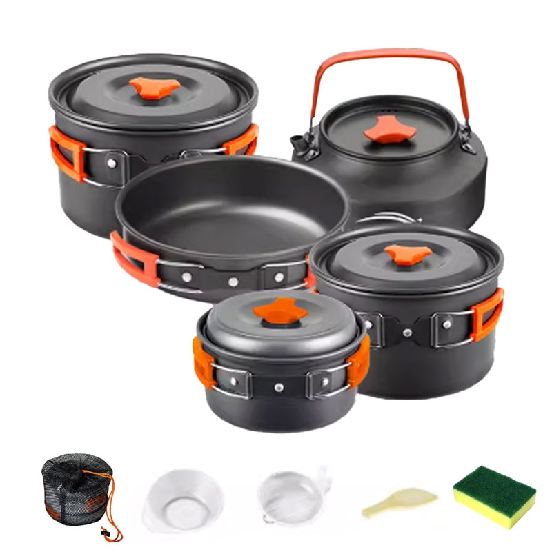 調理器具 セット 10点 収納袋 付 アウトドア キャンプ バーベキュー ケトル 鍋 フライパン アルミ製 キャンプクッキングセット