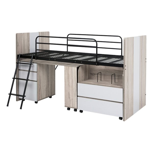 システムベッド グレー シングル ロータイプ テーブル・ワゴン付き RB-1620S-GY