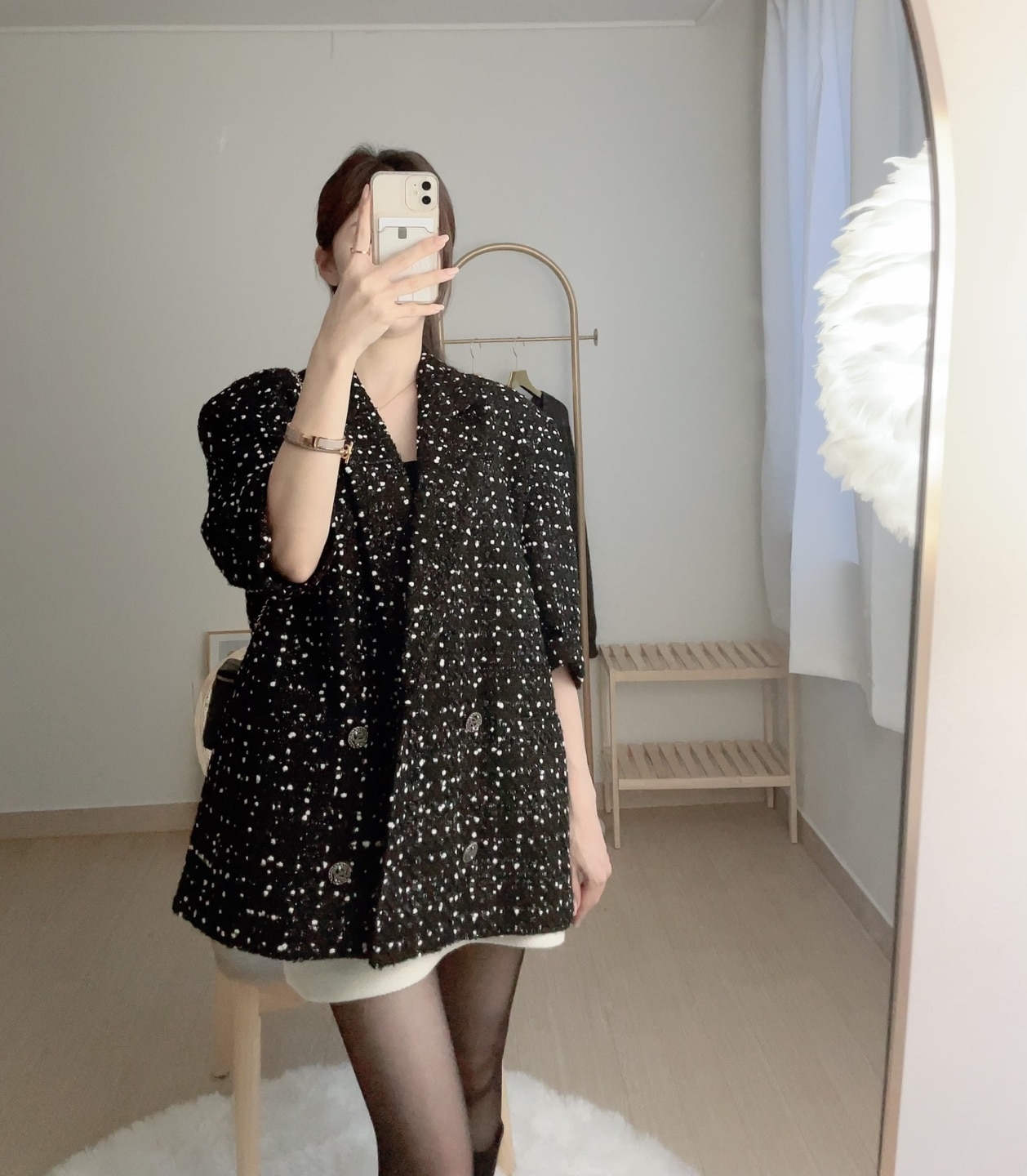 ブラック ドット ダブル ツイード オーバーフィットジャケット オールドマネールック お呼ばれスタイルおすすめ