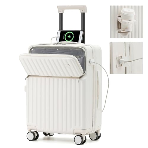 [Voxkin] スーツケース 前開き キャリーケース 機内持込 USBポート付き フロントオープンカバー キャリーバッグ カップホルダー付き 軽量 静音 2泊3日 PC＋ABS材質 ランキング 可愛