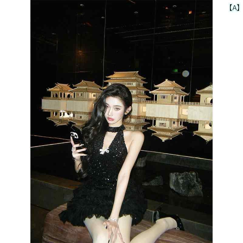 レディース トップス ホルターネック レディース トップス ホルターネック バーブ チル ホルターネック Vネック ドレス 秋冬 スパンコール バックレス バースデー セクシー 年次 総会 新年 バト