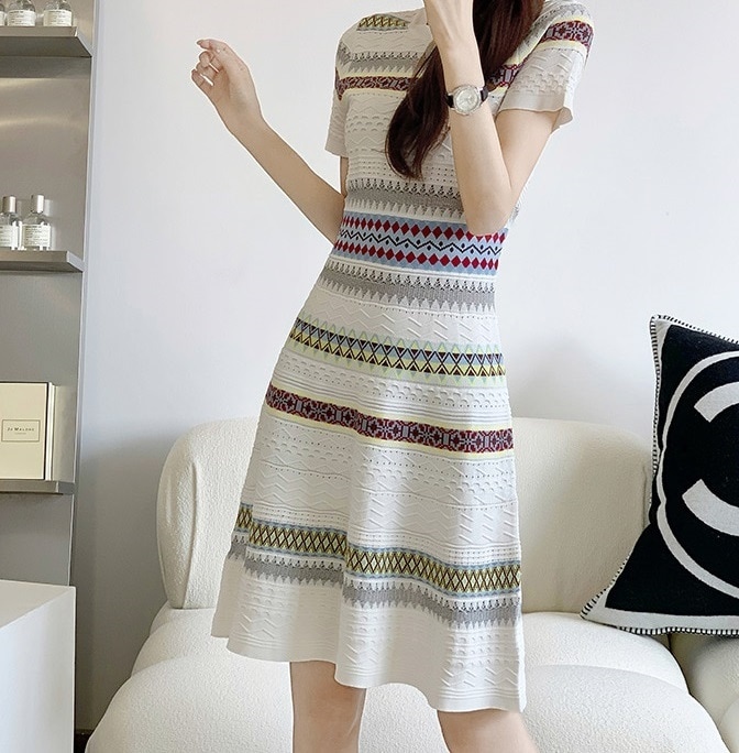 【送料無料】レディース ワンピース ミニワンピース 半袖 ノルディック フレア 大人可愛い