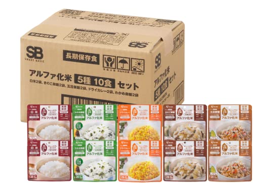 【Amazon.co.jp限定】 Smart Basic(スマートベーシック) アルファ米 10食セット 非常食 長期保存 5年保存 (製造から) 5種×2食 スプーン付き